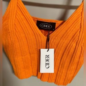 Cider orange solid rib knit crop tank top